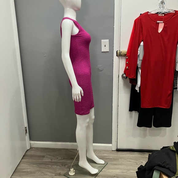 Fuchsia Textured Knit Sheath Dress with Cropped Cardigan - Picture 7 of 8